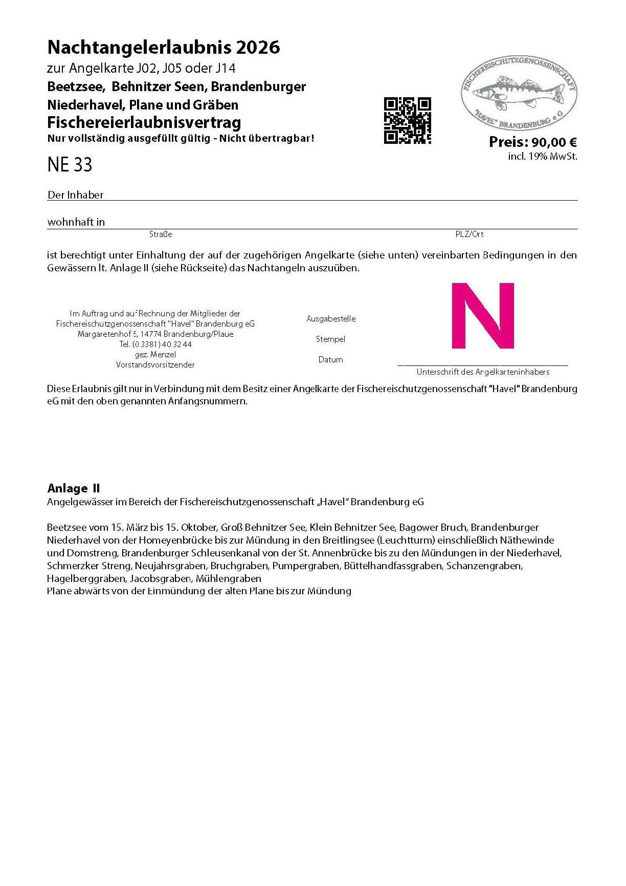 D33 - Digitale Nachtangelerlaubnis Beetzsee, Behnitzer Seen und Brandenburger Niederhavel