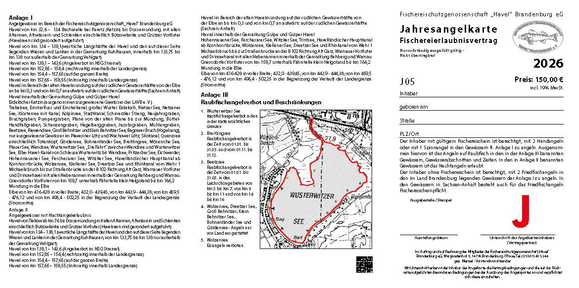 D05 - Digitale Jahreskarte Fried- und Raubfisch Havel-Seen-Elbe inkl. Nacht ab Havel in Tieckow km 76